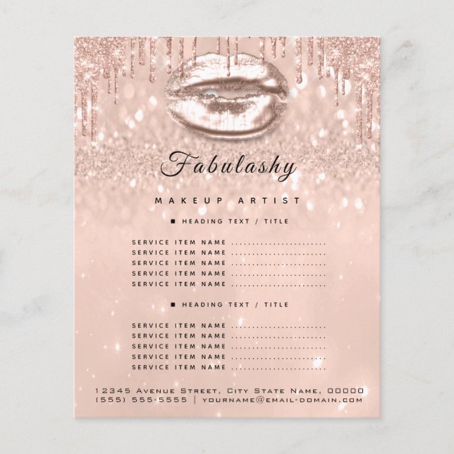 Makeup Artist Salon Rosa Glitter Flyer Peach Kiss (Framsidan)