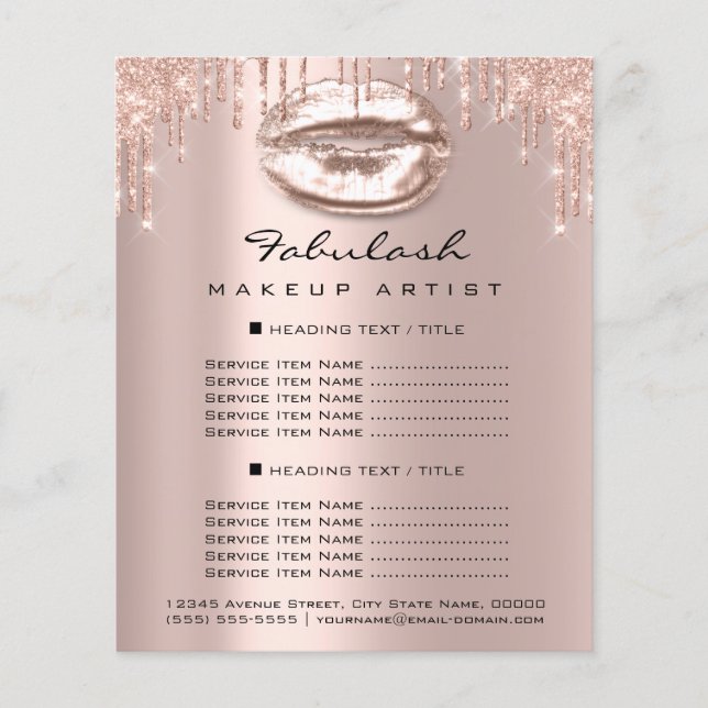 Makeup Artist Salon Rosa Glitter Flyer Spark Kiss (Framsidan)