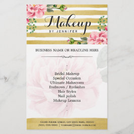 Makeup Artist Salon Watercolor Blommigt Guld Strip Flygblad