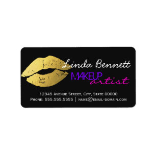 Makeup Artist - Sassy Guld Läppar Mörk Theme Stil Adressetikett