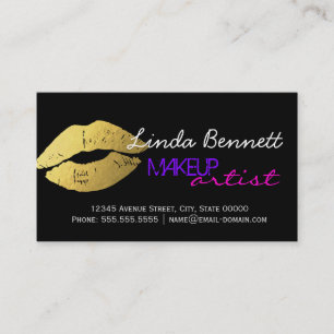 Makeup Artist - Sassy Guld Läppar Mörk Theme Stil Visitkort
