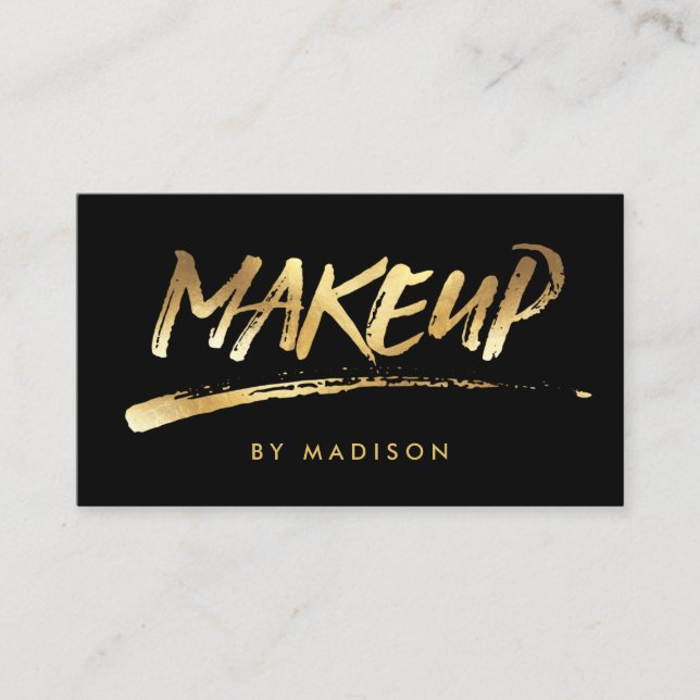Makeup Artist Script-penselkalligrafi Guld-utseend Visitkort (Framsida)