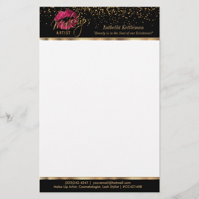Makeup Artist Shock rosa Läppar Brevpapper (Framsida)