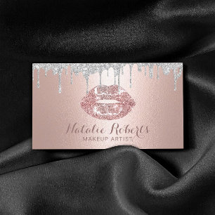 Makeup Artist Silver Dricks Ro Guld Läppar Salon Visitkort