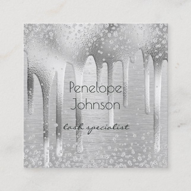 Makeup Artist Silver Foil och Diamonds Glam Fyrkantigt Visitkort (Framsida)