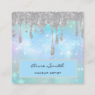 Makeup Artist Silver Glitter, blått Fyrkantigt Visitkort