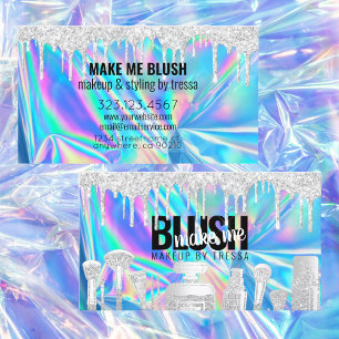 Makeup Artist Silver Glitter Drift HoloGraph Blue Visitkort