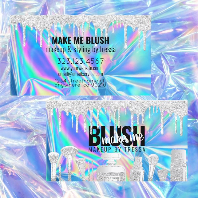 Makeup Artist Silver Glitter Drift HoloGraph Blue Visitkort (Skapare uppladdad)