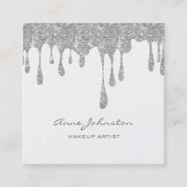 Makeup Artist Silver Glitter och Gnistra Fyrkantigt Visitkort