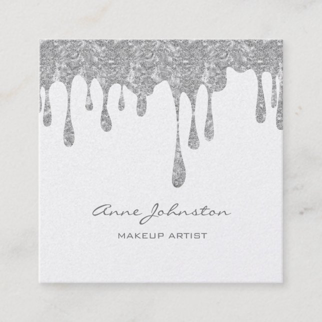 Makeup Artist Silver Glitter och Gnistra Fyrkantigt Visitkort (Framsida)