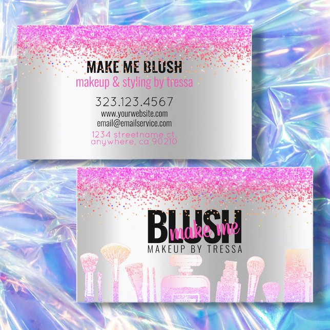 Makeup Artist Silver Glitter + Shock rosa Ombre Ge Visitkort (Skapare uppladdad)