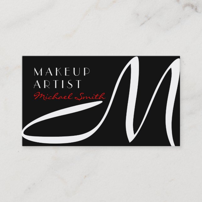 Makeup Artist Snyggt Monogram Modern Black Visitkort (Framsida)