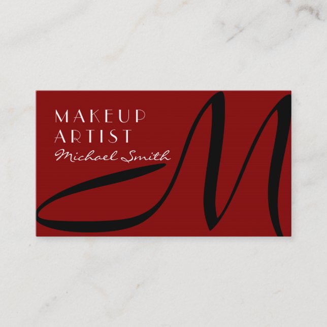 Makeup Artist Snyggt Monogram Modern Deep Red Visitkort (Framsida)