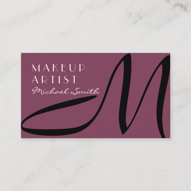 Makeup Artist Snyggt Monogram Modern Deep Ruby Visitkort (Framsida)