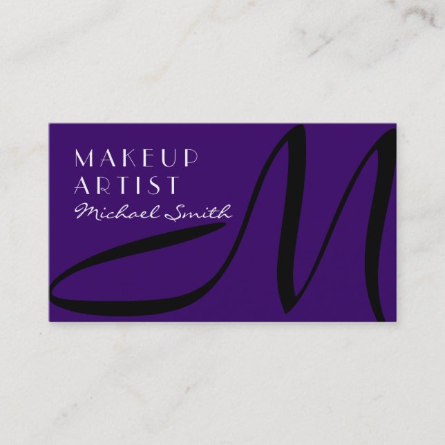 Makeup Artist Snyggt Monogram Modern Deep Violet Visitkort (Framsida)