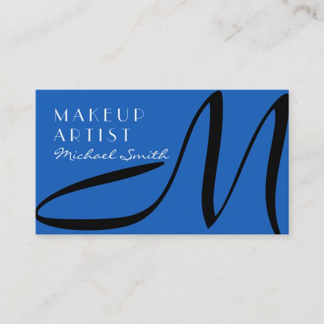 Makeup Artist Snyggt Monogram Modern Denim Visitkort (Framsida)