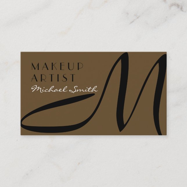 Makeup Artist Snyggt Monogram Modern Donkey Brown Visitkort (Framsida)