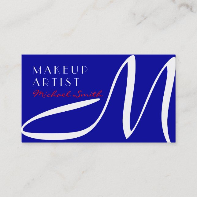 Makeup Artist Snyggt Monogram Modern Duke Blue Visitkort (Framsida)