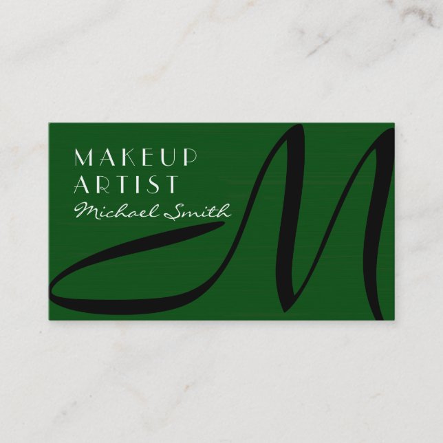 Makeup Artist Snyggt Monogram Modern Grönt Visitkort (Framsida)