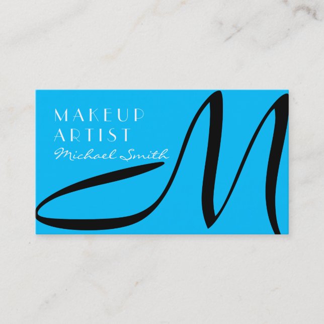 Makeup Artist Snyggt Monogram Modern Himlar Blue Visitkort (Framsida)