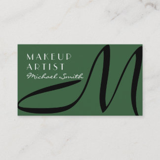 Makeup Artist Snyggt Monogram Modern Moss Grönt Visitkort