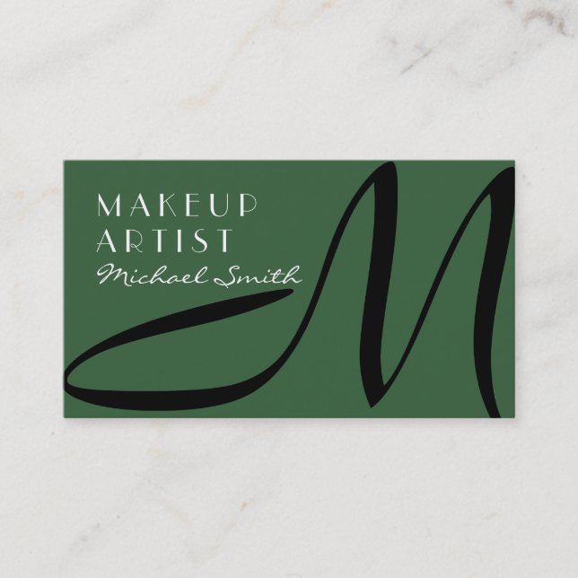 Makeup Artist Snyggt Monogram Modern Moss Grönt Visitkort (Framsida)