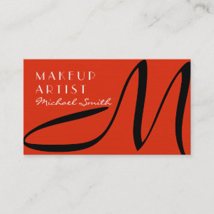 Makeup Artist Snyggt Monogram Modern Red Orange Visitkort