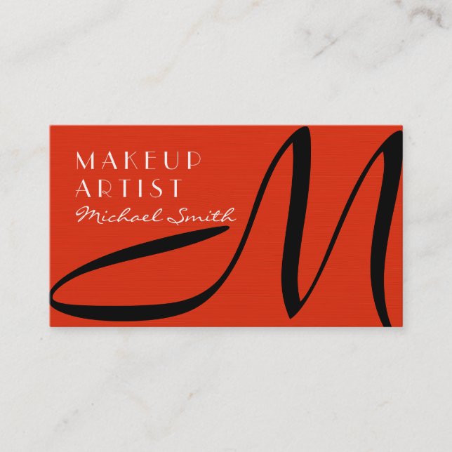 Makeup Artist Snyggt Monogram Modern Red Orange Visitkort (Framsida)