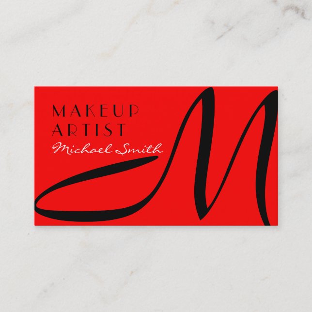 Makeup Artist Snyggt Monogram Modern Red Visitkort (Framsida)