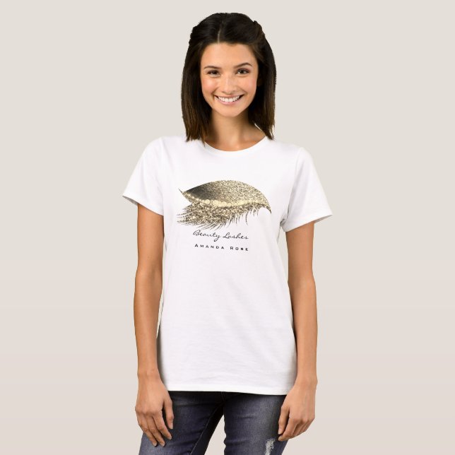 Makeup Artist Studio Lash Studio Guld Glitter T Shirt (Hel framsida)
