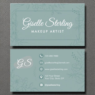 Makeup Artist Teal Blommigt Line Art Modern skrift Visitkort