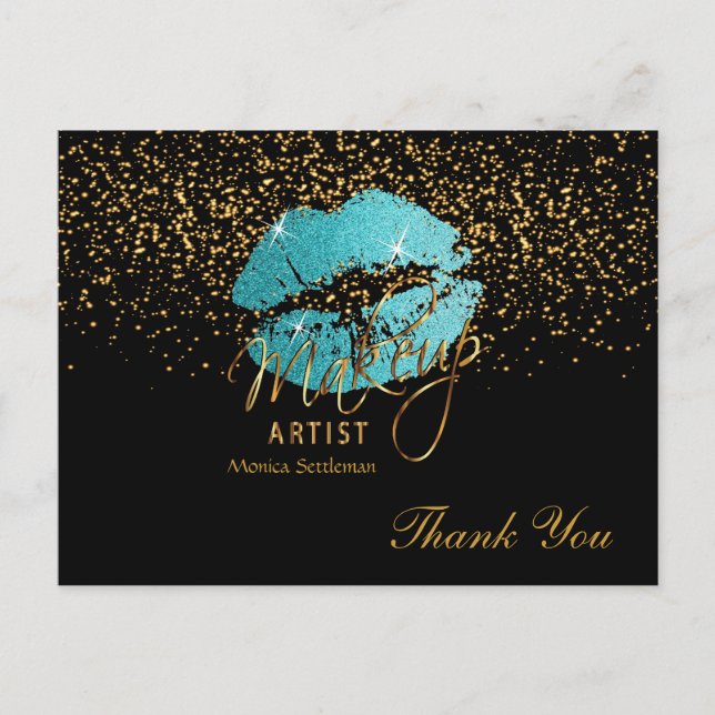 Makeup Artist Teal Läppar på Black Vykort (Framsida)