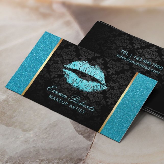 Makeup Artist Turcos Glitter Läppar Modern Salon Visitkort (Skapare uppladdad)