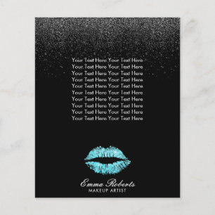 Makeup Artist Turcouise Läppar Black Glitter Salon Flygblad