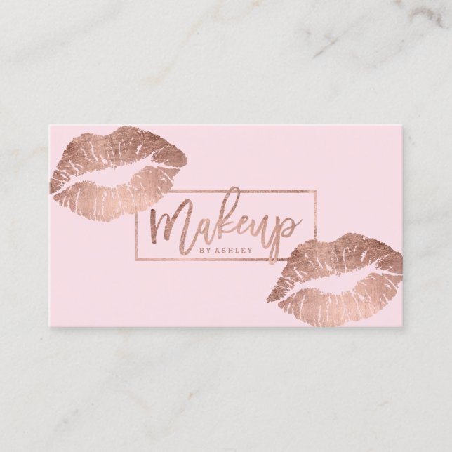 Makeup artist typografi läppar faux ro guld  visitkort (Framsida)