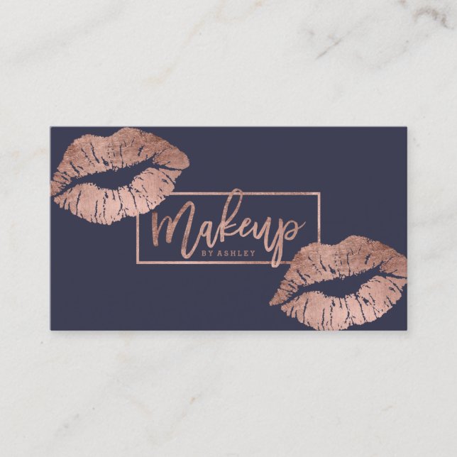 Makeup artist typography läppar faux ro guld visitkort (Framsida)
