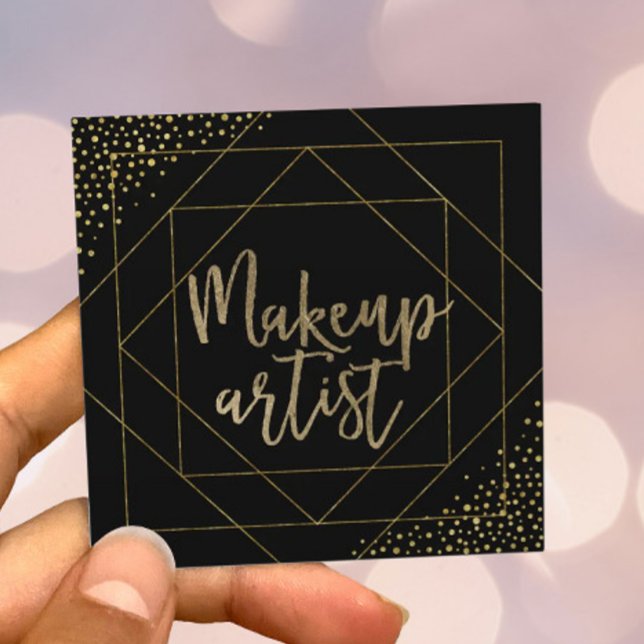 Makeup Artist Typography Modern Black & Guld Fyrkantigt Visitkort (Skapare uppladdad)