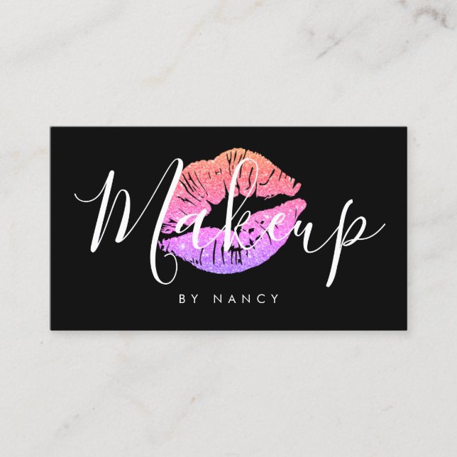 Makeup Artist Typography Rosa Glitter Läppar Visitkort (Framsida)