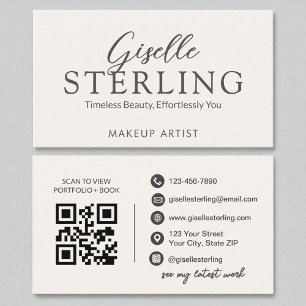 Makeup Artist White Script Modern QR-kod Visitkort