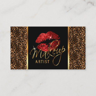Makeup Artist with Leopard and Red Läppar Visitkort
