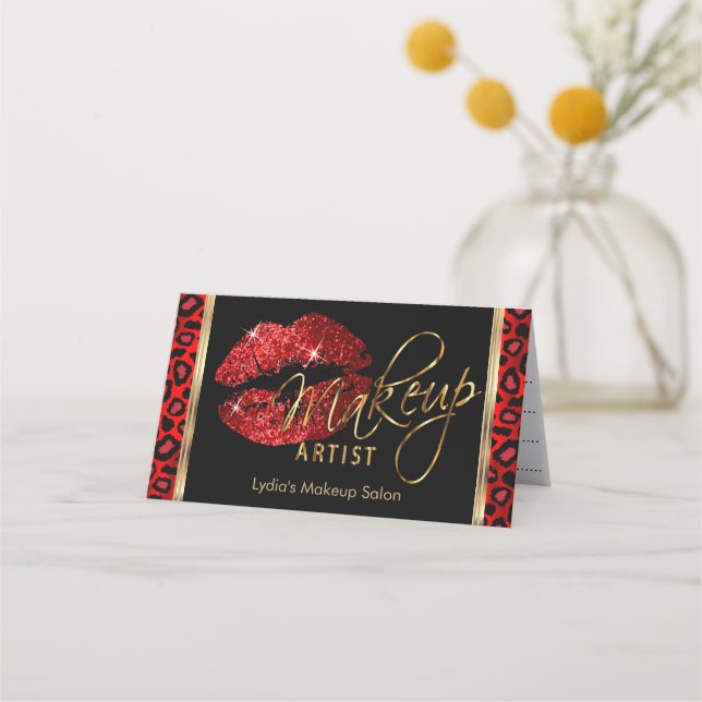 Makeup Artist with Red Leopard & Red Läppar Tidsbeställning Kort (Framsida)