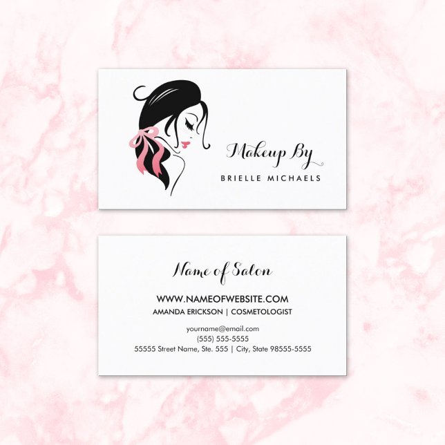 Makeup Artist Women with Eyelash and Rosa Bow Visitkort (Makeup Artist Woman With Eyelashes and Pink Bow Business Cards)