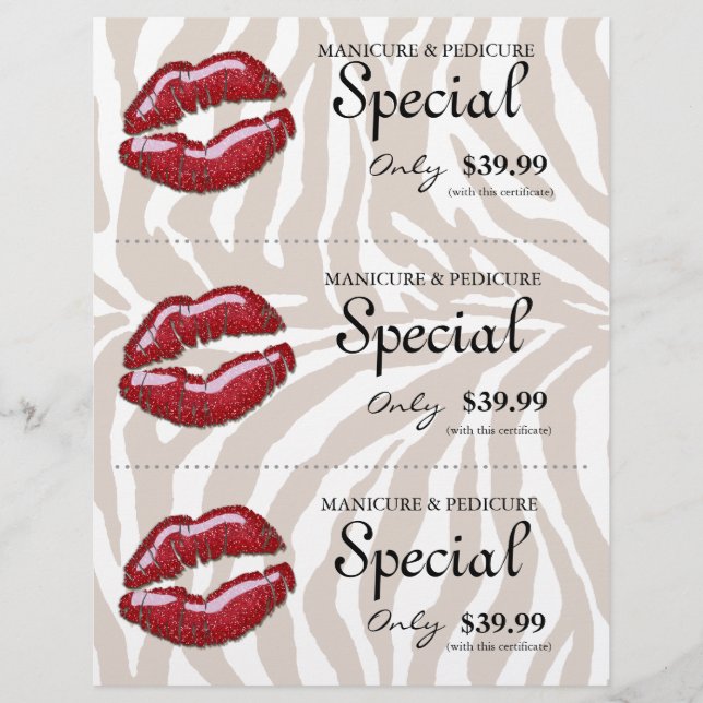 Makeup Beauty Flyer Glossy Red Läppar Zebra Beige (Framsida)