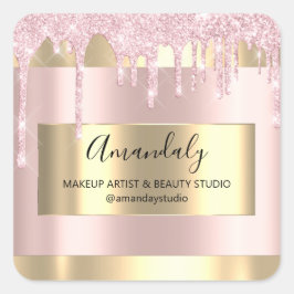 Makeup Beauty Glitter Guld Framed Boutique Fyrkantigt Klistermärke