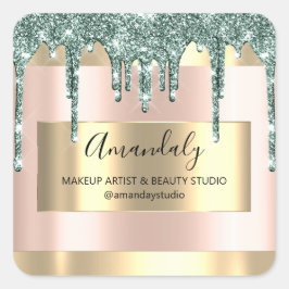 Makeup Beauty Glitter Guld Framed Boutique Fyrkantigt Klistermärke
