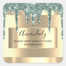 Makeup Beauty Glitter Guld Framed Boutique Mint Fyrkantigt Klistermärke