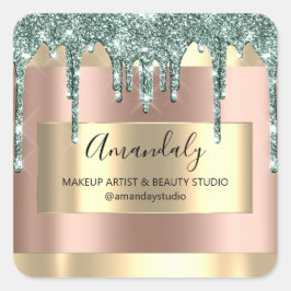 Makeup Beauty Glitter Guld Framed Boutique Ro Fyrkantigt Klistermärke