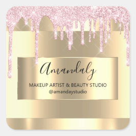 Makeup Beauty Glitter Guld Framed Boutique Rosa Fyrkantigt Klistermärke