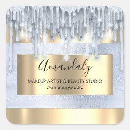 Makeup Beauty Glitter Guld Ram Boutique Blue Fyrkantigt Klistermärke