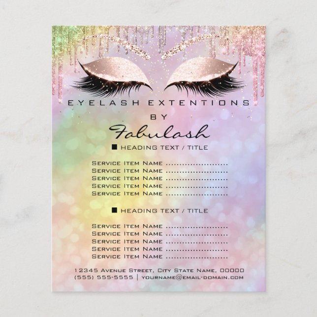 Makeup Beauty Glitter Prices Lash Holograph Pastel Flygblad (Framsidan)